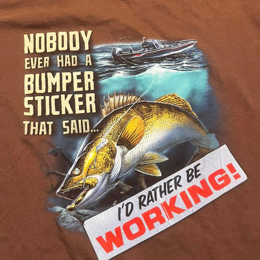 I’d Rather Be‎ Working Men 2Xl Brown Bass Fishing Short Sleeve Shirt